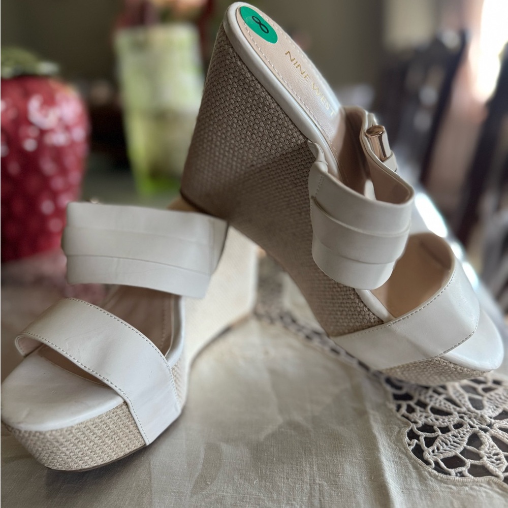 Nine West White Wedge Sandals